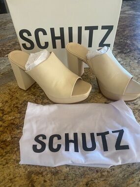 SCHUTZ Cream Open-Toe Platform Mules